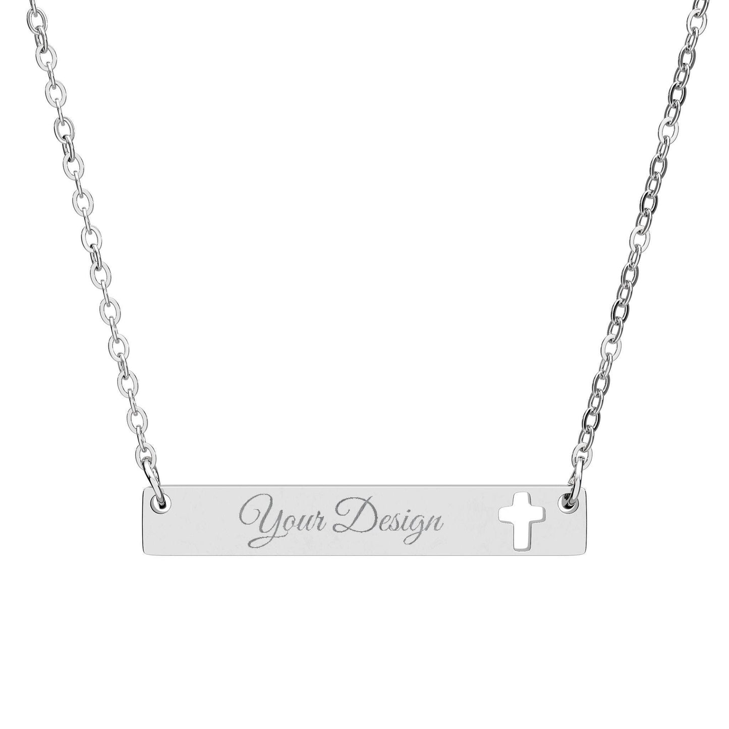 Engraved Bar Necklace Cutout Cross | Personalized Name Plate Necklace
