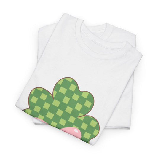 Green Checkerboard Shamrock T-Shirt | Pink Bow Clover Tee
