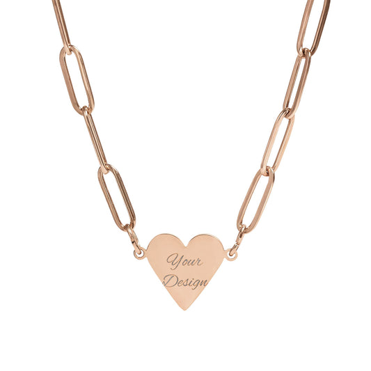 Engravable Paperclip Heart Necklace – Personalized Dainty Heart Pendant