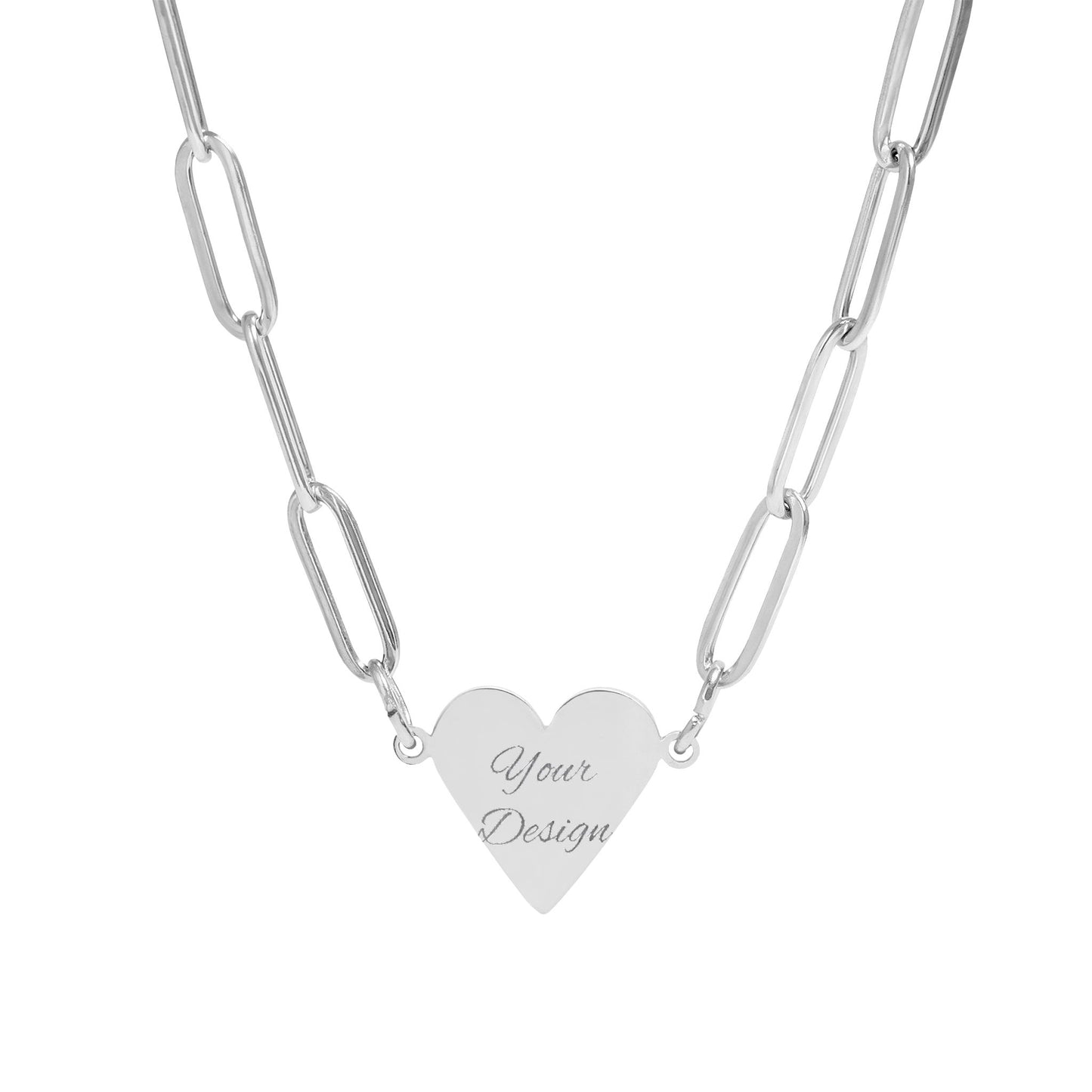 Engravable Paperclip Heart Necklace – Personalized Dainty Heart Pendant