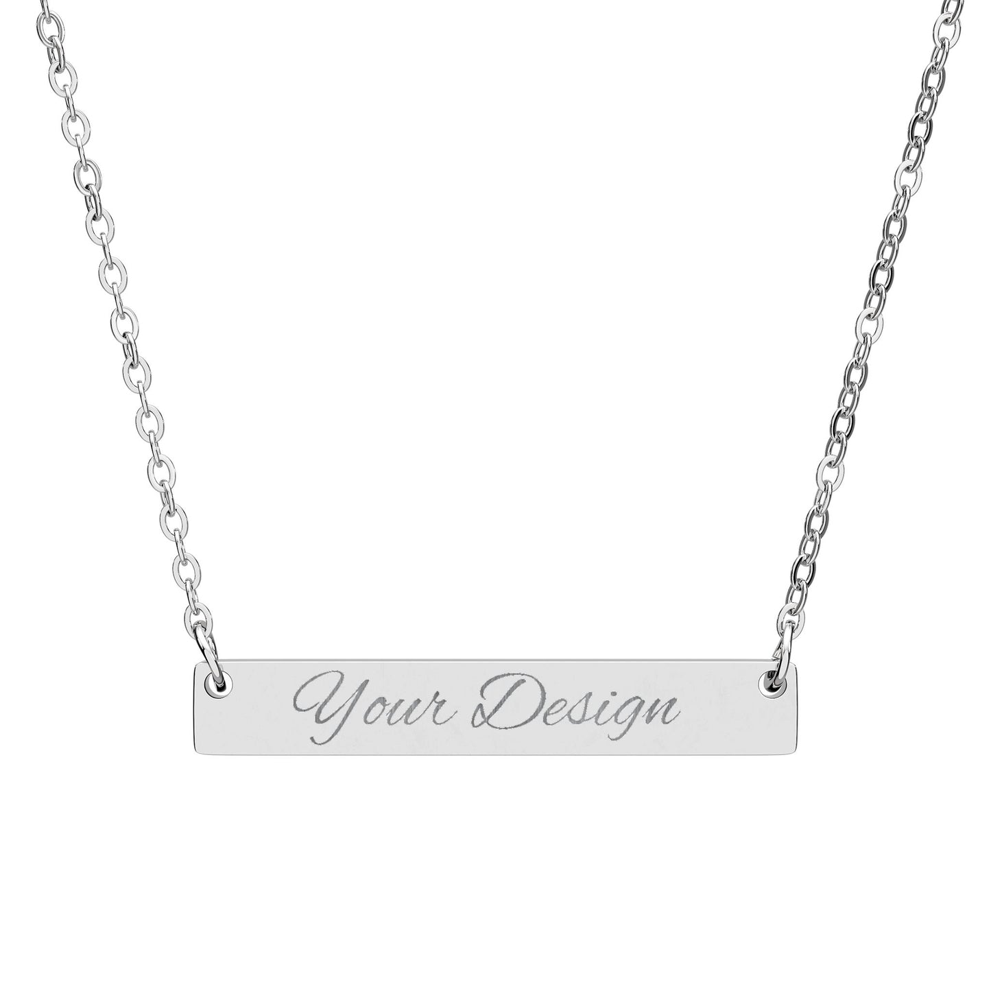 Engravable Horizontal Bar Necklace — Personalized Nameplate Pendant (Sterling Silver or Rose Gold)