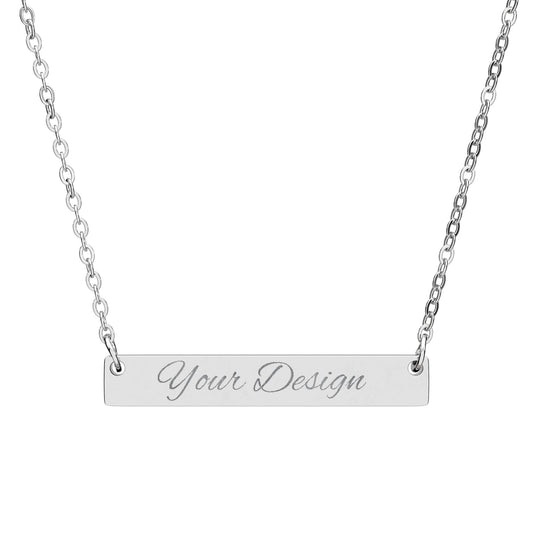 Engravable Horizontal Bar Necklace — Personalized Nameplate Pendant (Sterling Silver or Rose Gold)