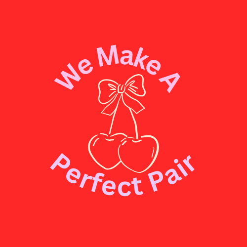 White text and graphics on a red background with cherries and a bow.