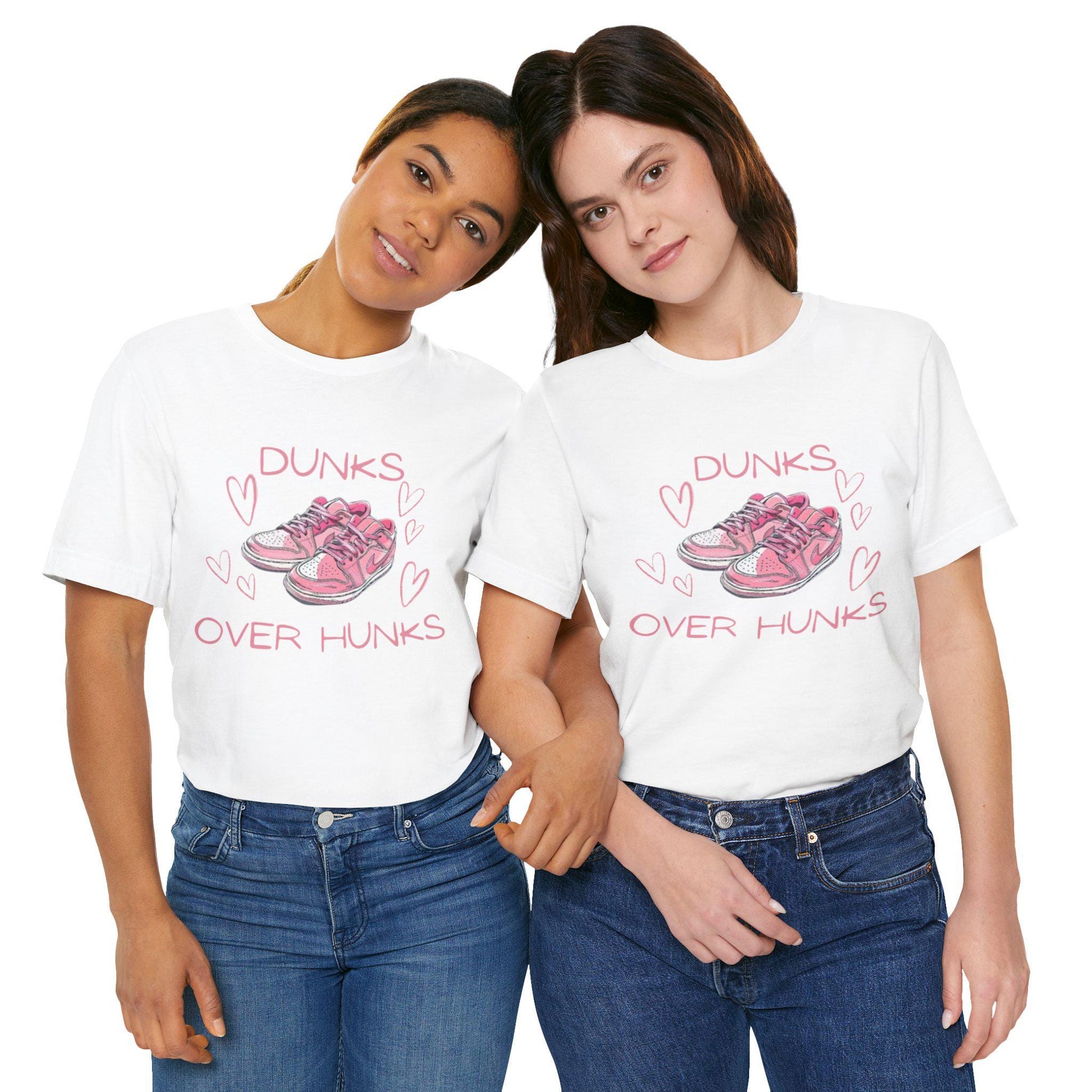 Dunks Over Hunks T-Shirt | Pink Sneaker Illustration, Heart Graphic