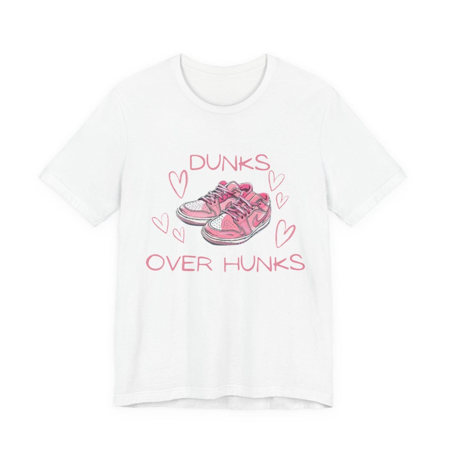 Dunks Over Hunks T-Shirt | Pink Sneaker Illustration, Heart Graphic