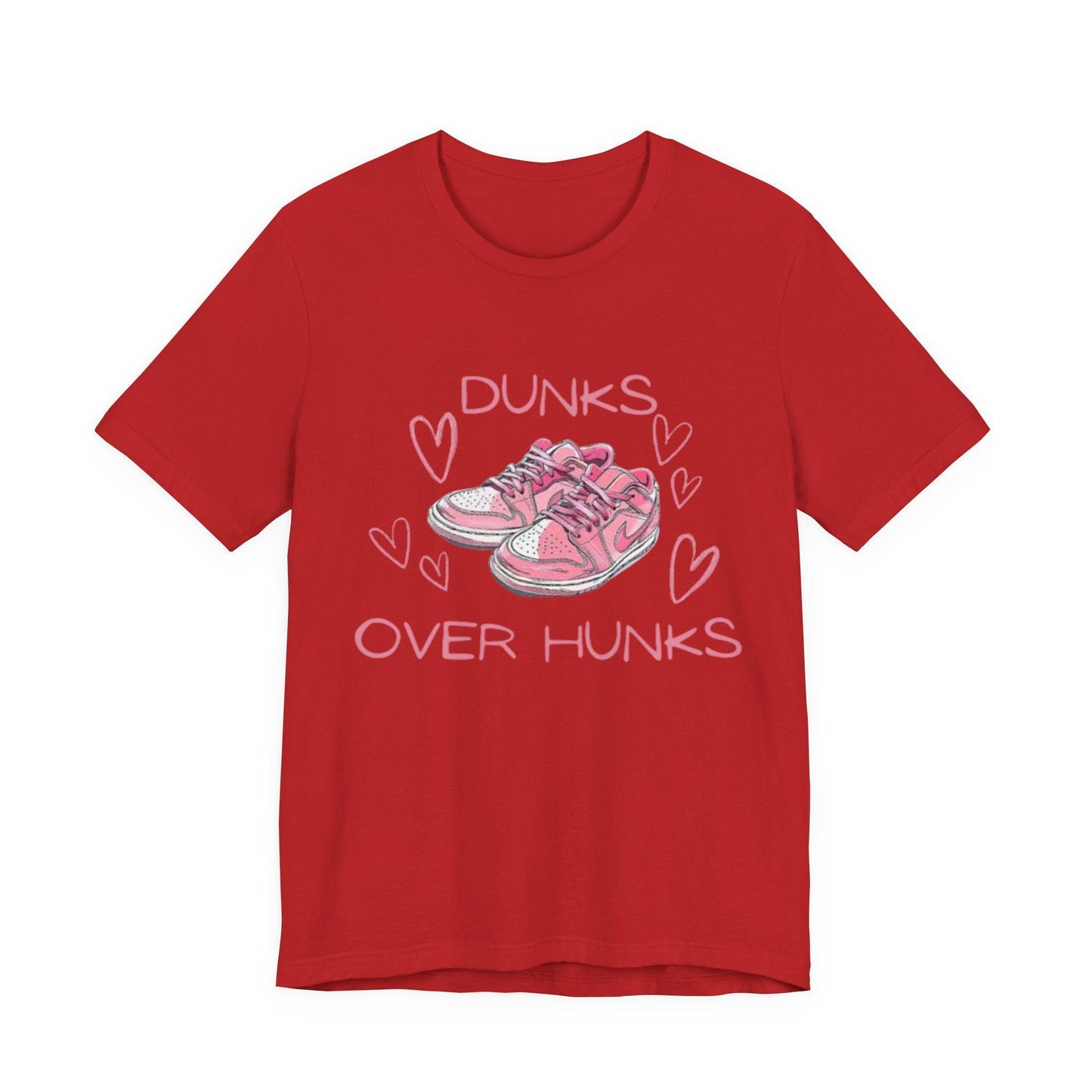 Dunks Over Hunks T-Shirt | Pink Sneaker Illustration, Heart Graphic