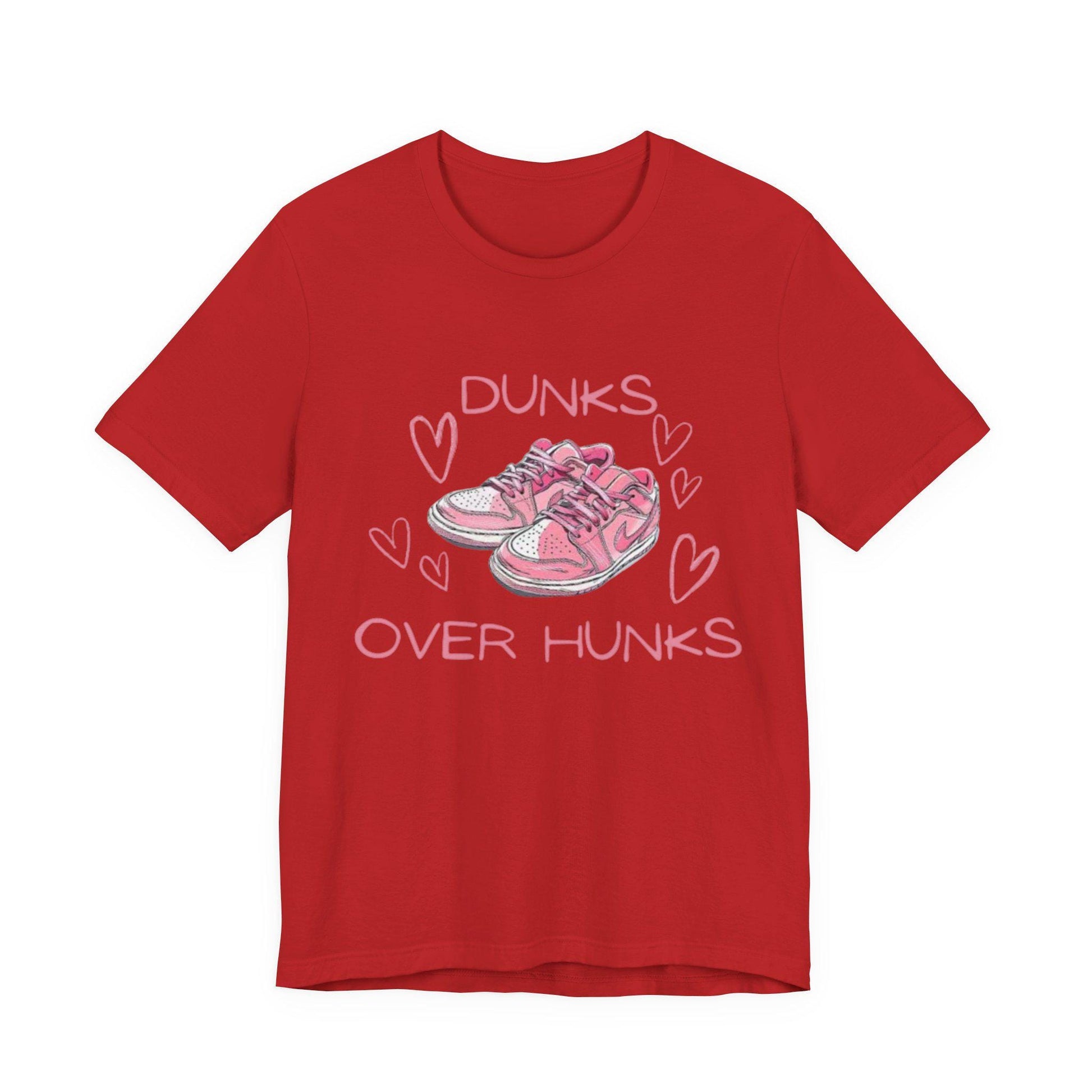 Dunks Over Hunks T-Shirt | Pink Sneaker Illustration, Heart Graphic