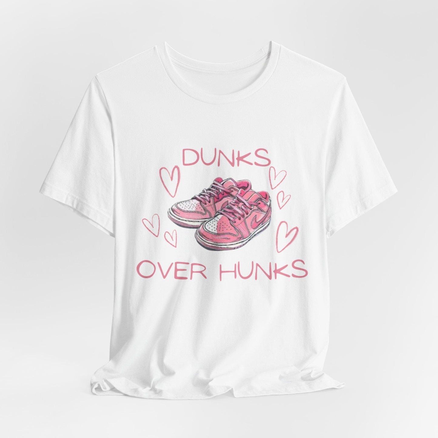 Dunks Over Hunks T-Shirt | Pink Sneaker Illustration, Heart Graphic
