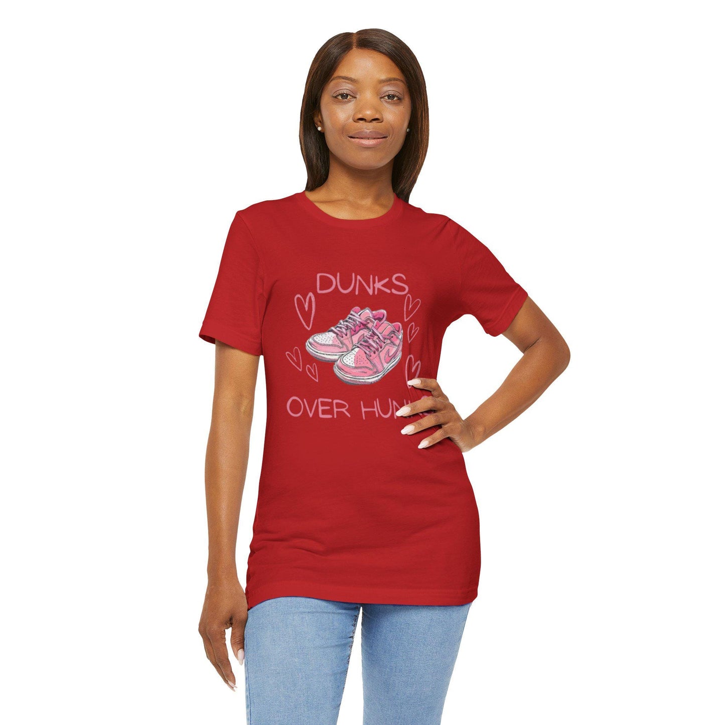 Dunks Over Hunks T-Shirt | Pink Sneaker Illustration, Heart Graphic