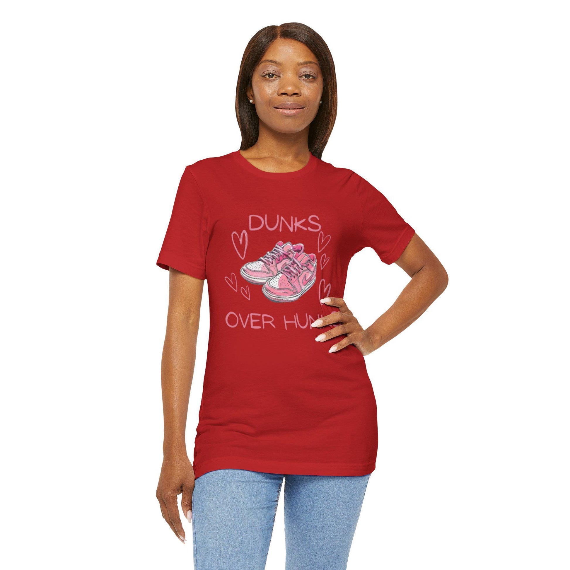 Dunks Over Hunks T-Shirt | Pink Sneaker Illustration, Heart Graphic