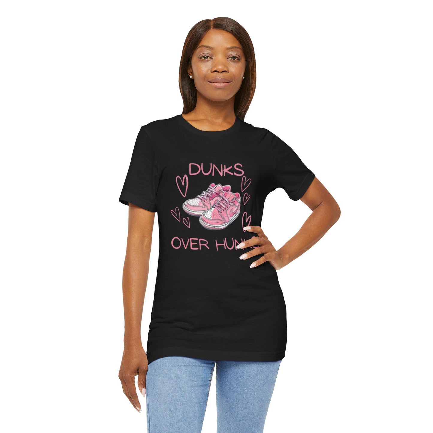 Dunks Over Hunks T-Shirt | Pink Sneaker Illustration, Heart Graphic