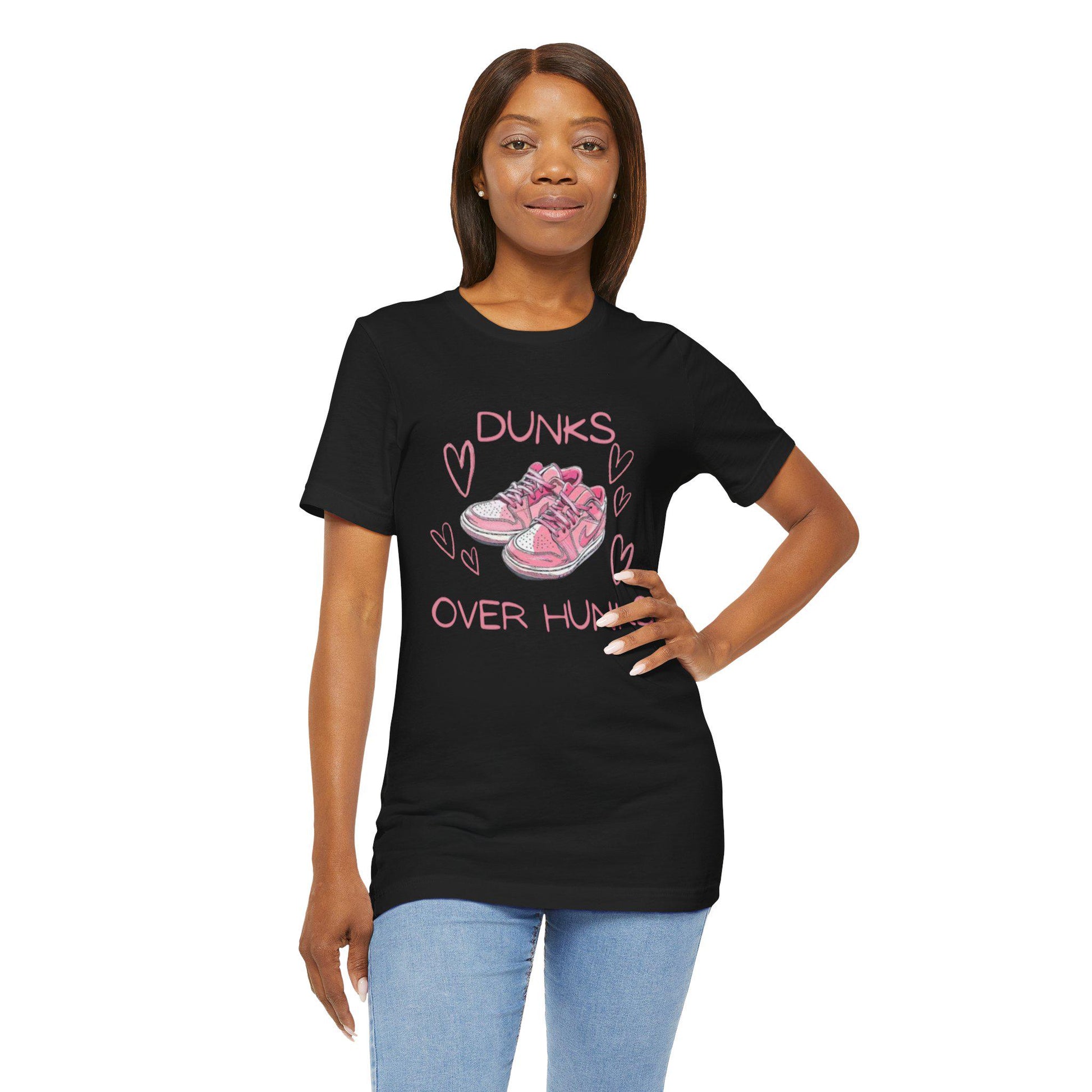Dunks Over Hunks T-Shirt | Pink Sneaker Illustration, Heart Graphic