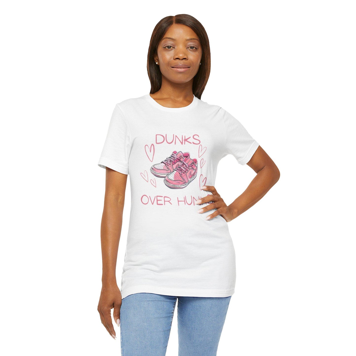 Dunks Over Hunks T-Shirt | Pink Sneaker Illustration, Heart Graphic