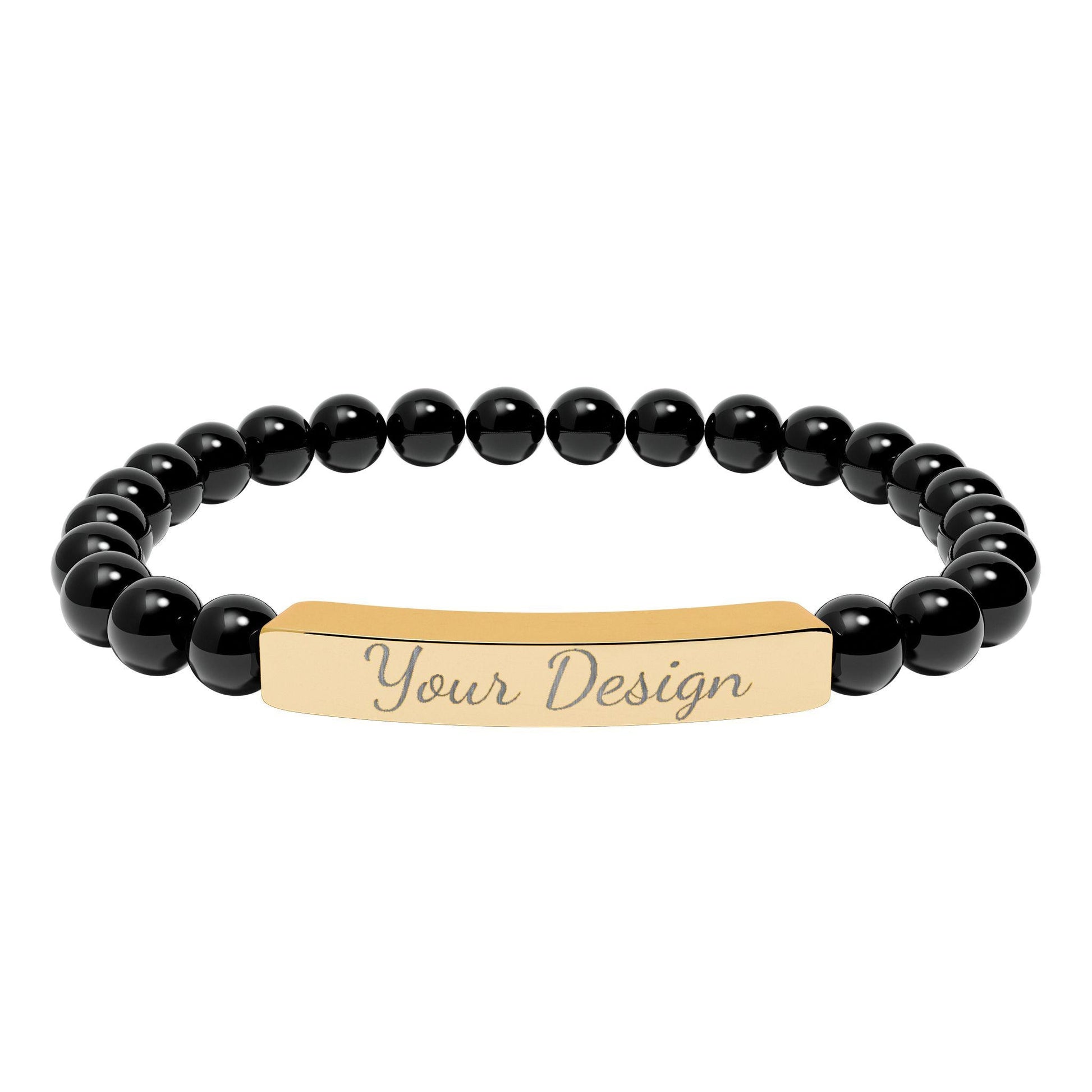 Engravable Natural Stone Bar Bracelet | Stretch Bead Bracelet
