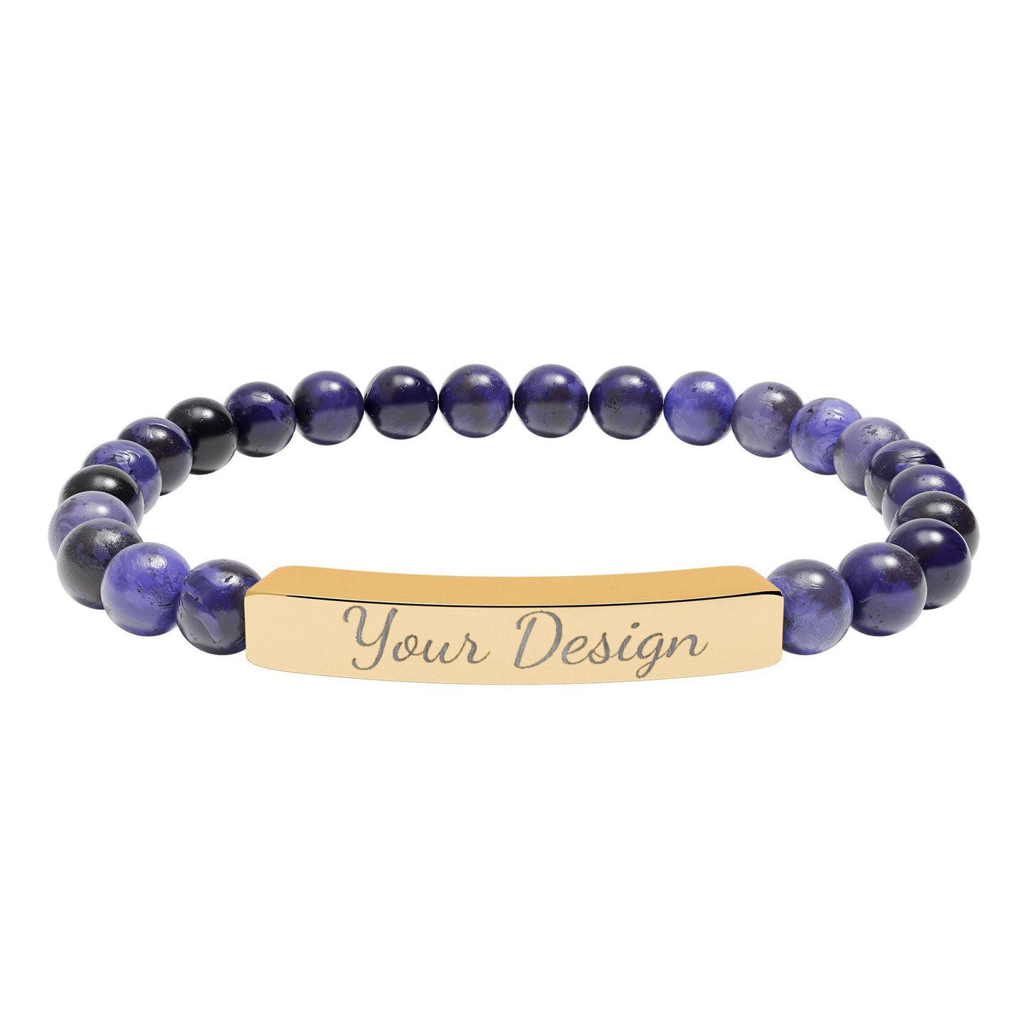 Engravable Natural Stone Bar Bracelet | Stretch Bead Bracelet