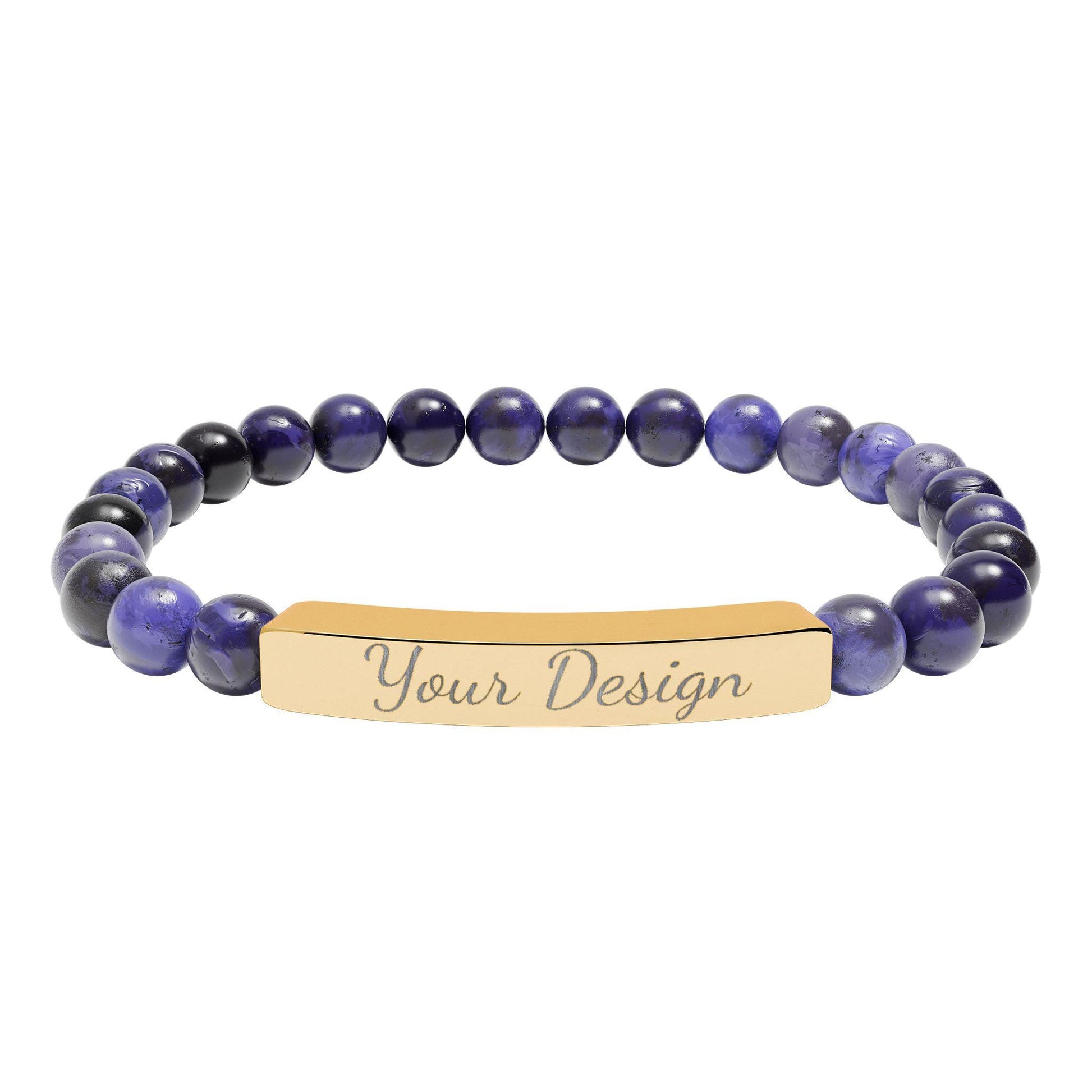 Engravable Natural Stone Bar Bracelet | Stretch Bead Bracelet