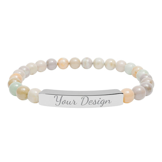 Engravable Natural Stone Bar Bracelet | Stretch Bead Bracelet