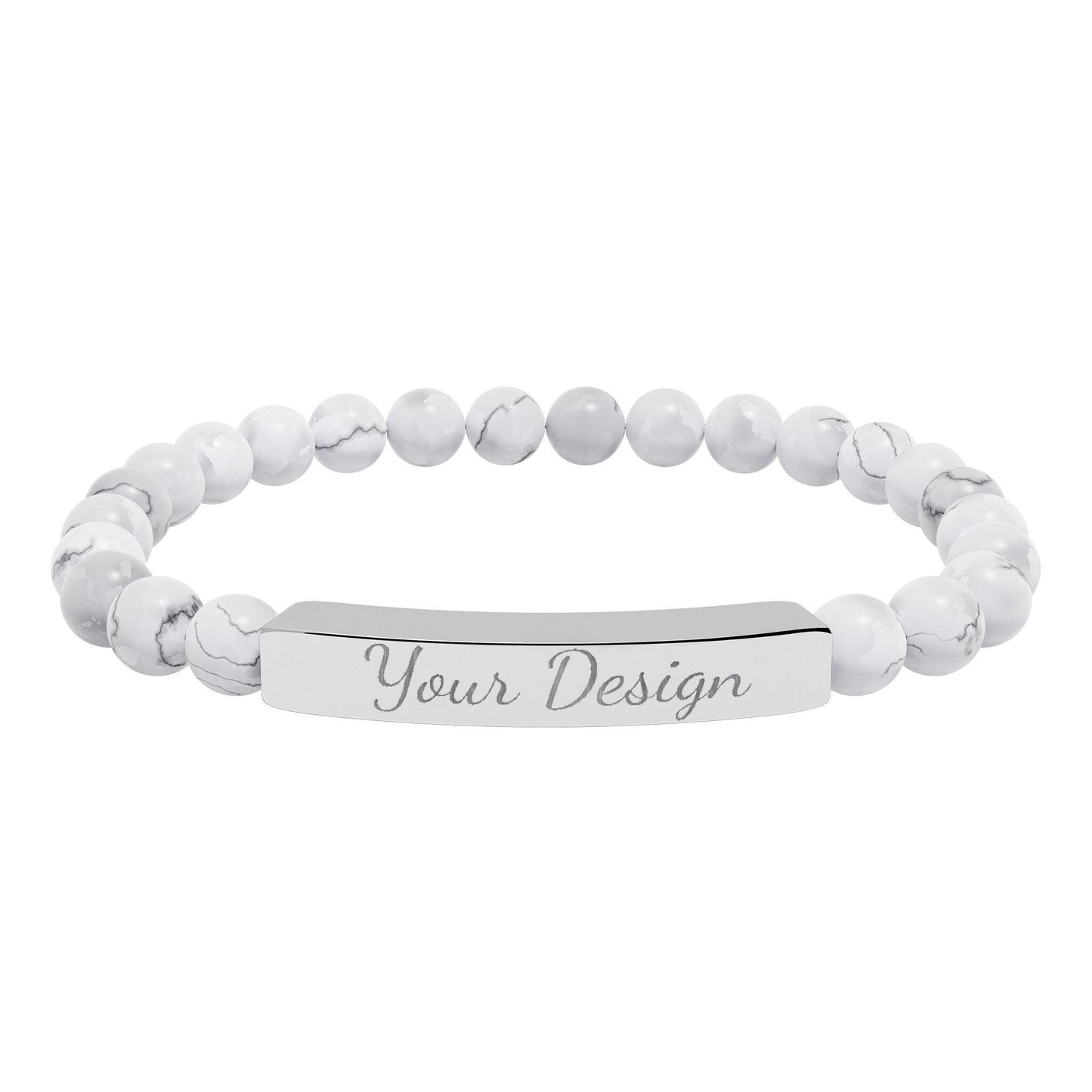 Engravable Natural Stone Bar Bracelet | Stretch Bead Bracelet