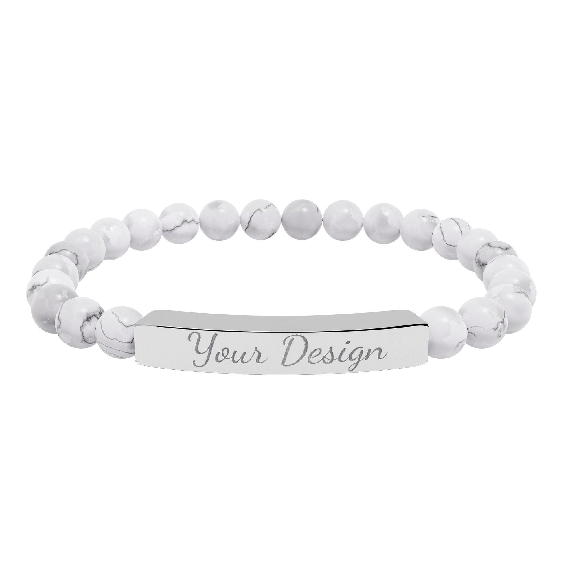 Engravable Natural Stone Bar Bracelet | Stretch Bead Bracelet