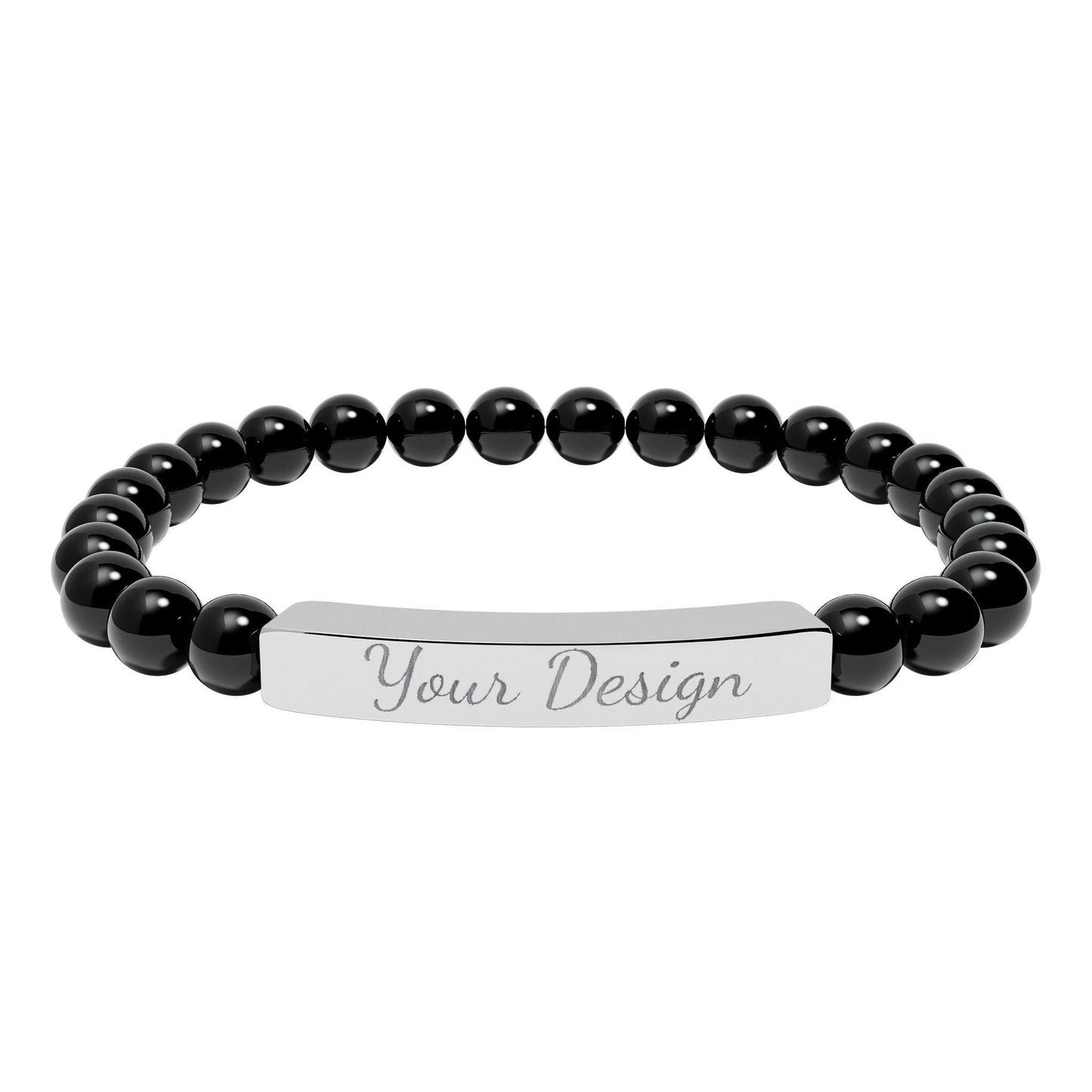 Engravable Natural Stone Bar Bracelet | Stretch Bead Bracelet