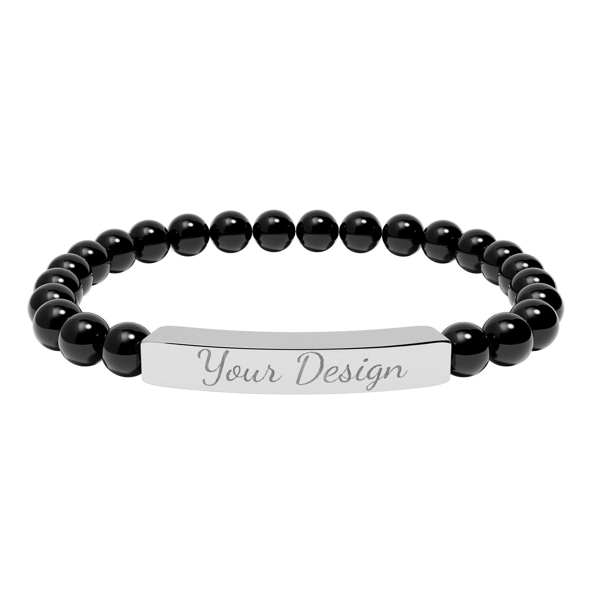 Engravable Natural Stone Bar Bracelet | Stretch Bead Bracelet