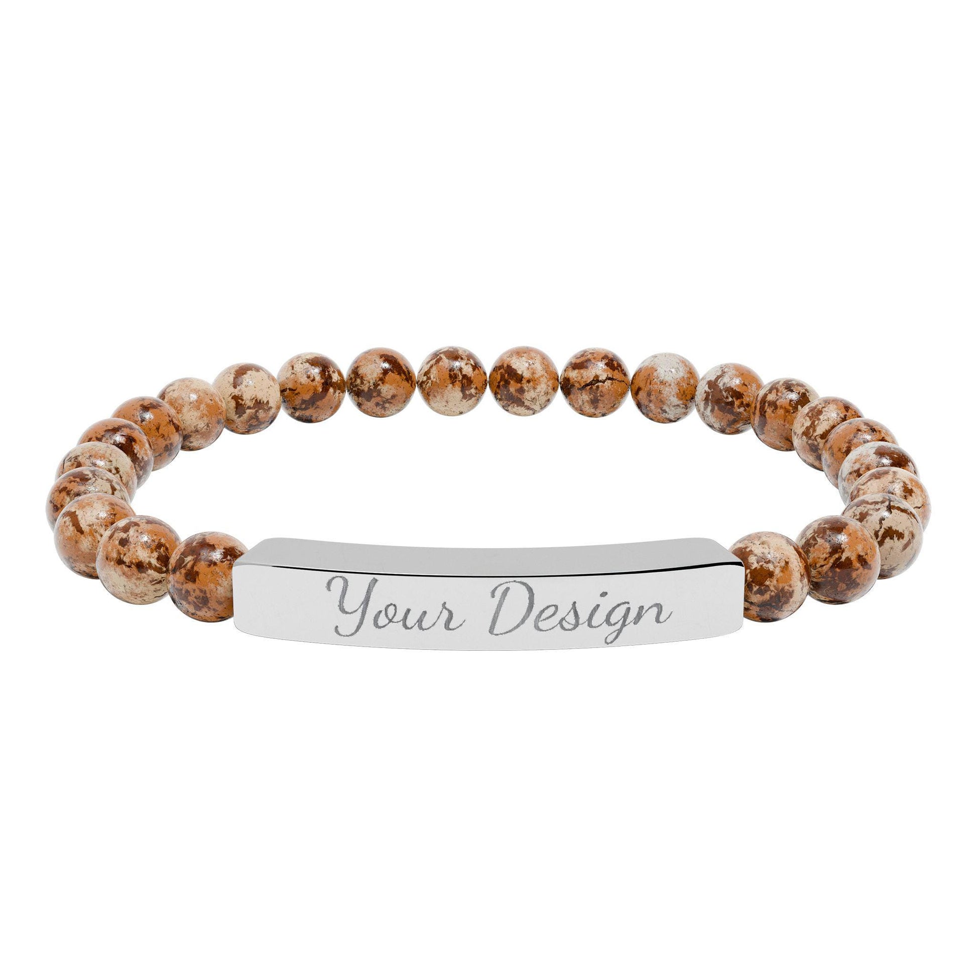 Engravable Natural Stone Bar Bracelet | Stretch Bead Bracelet