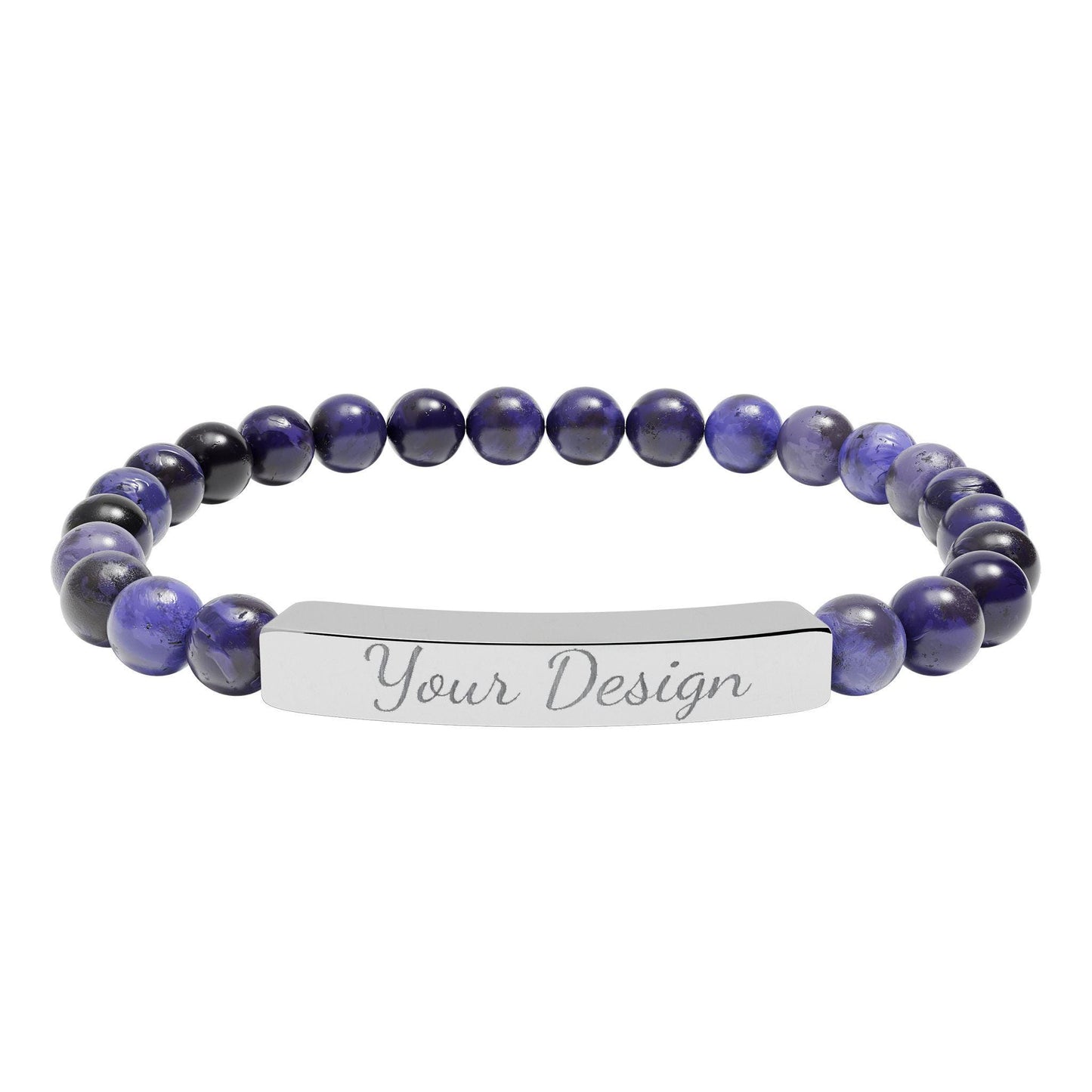 Engravable Natural Stone Bar Bracelet | Stretch Bead Bracelet