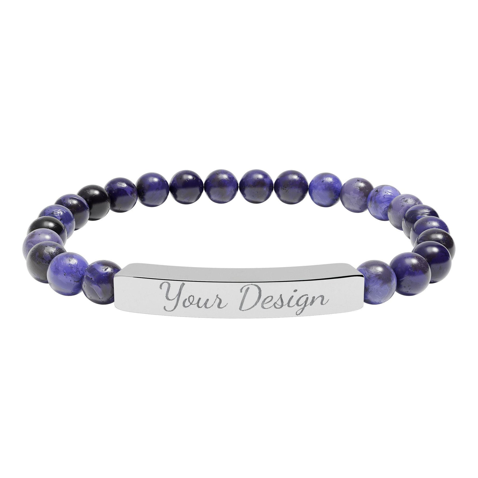 Engravable Natural Stone Bar Bracelet | Stretch Bead Bracelet