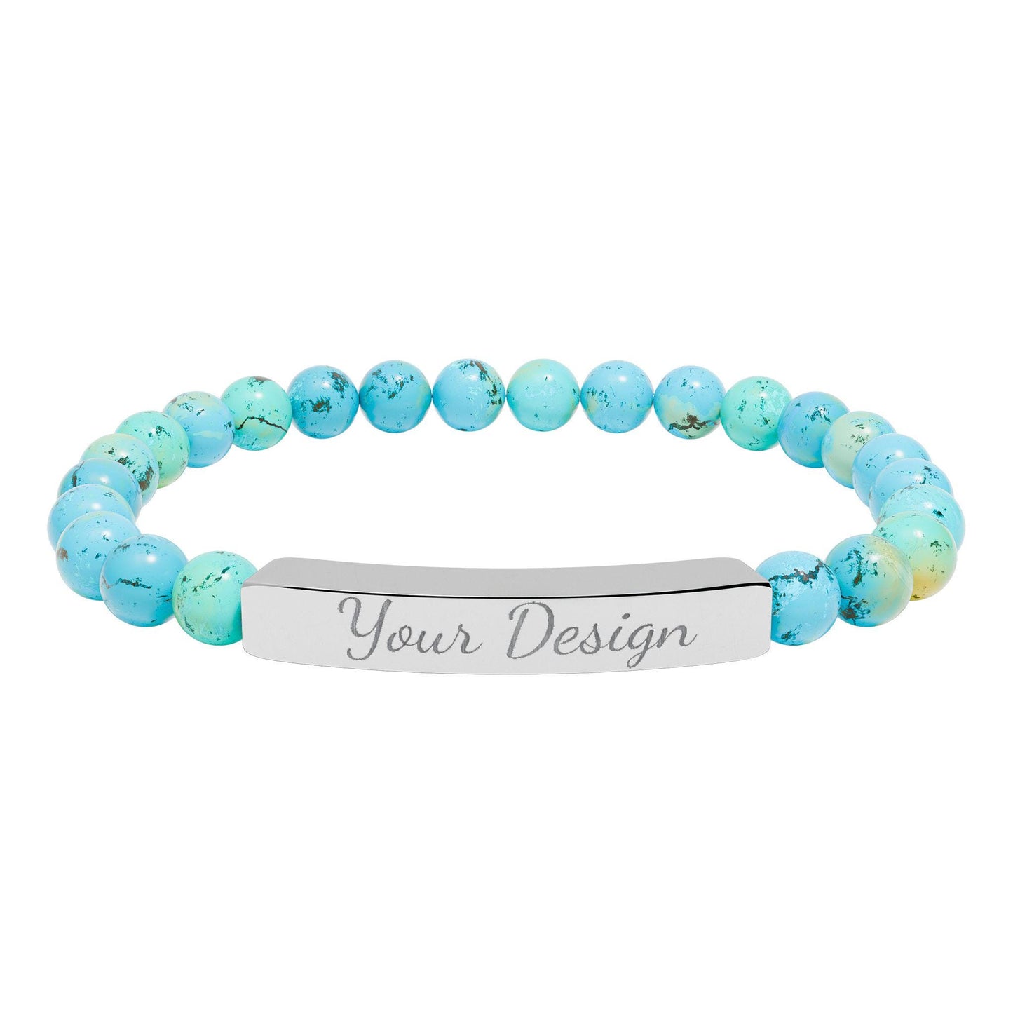 Engravable Natural Stone Bar Bracelet | Stretch Bead Bracelet