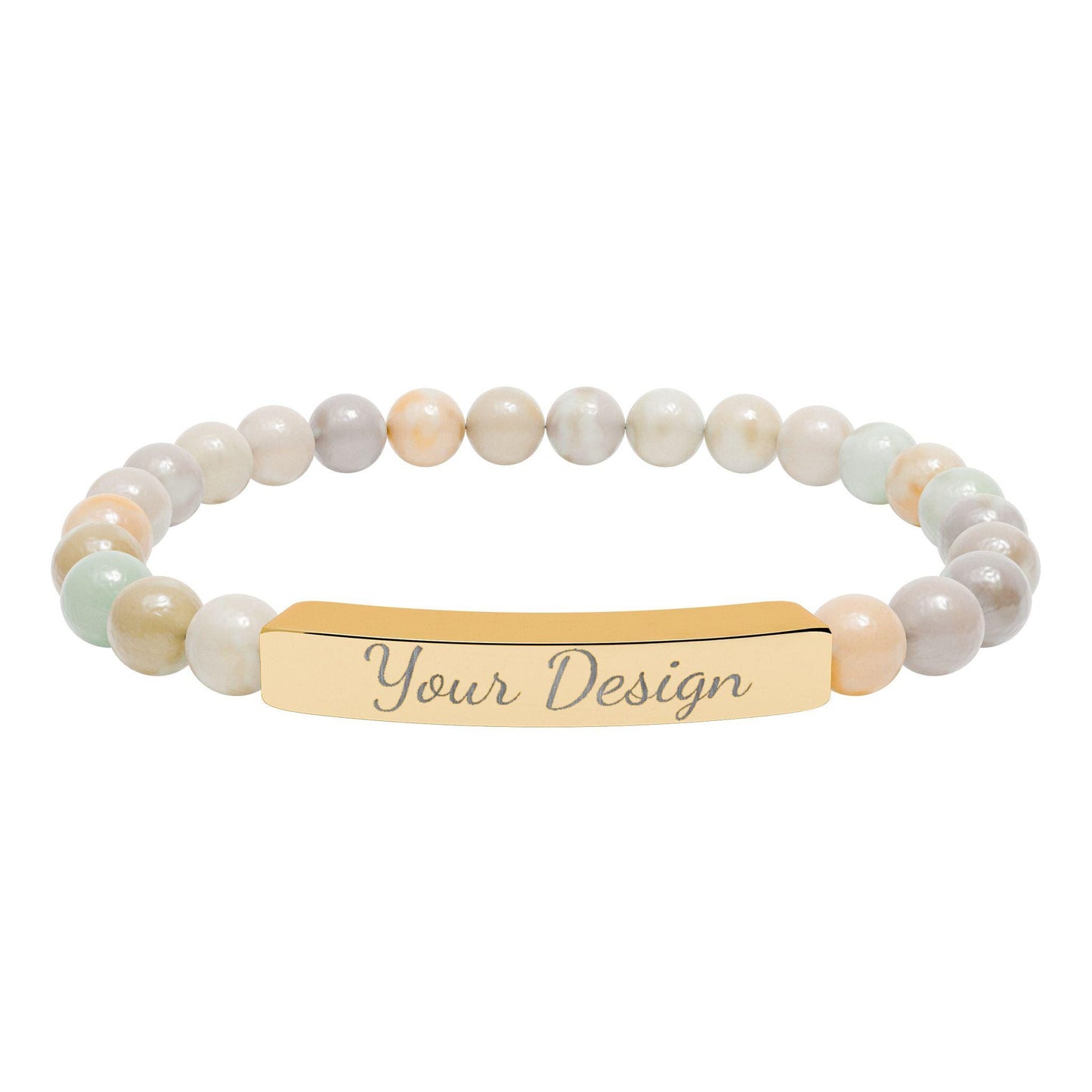 Engravable Natural Stone Bar Bracelet | Stretch Bead Bracelet