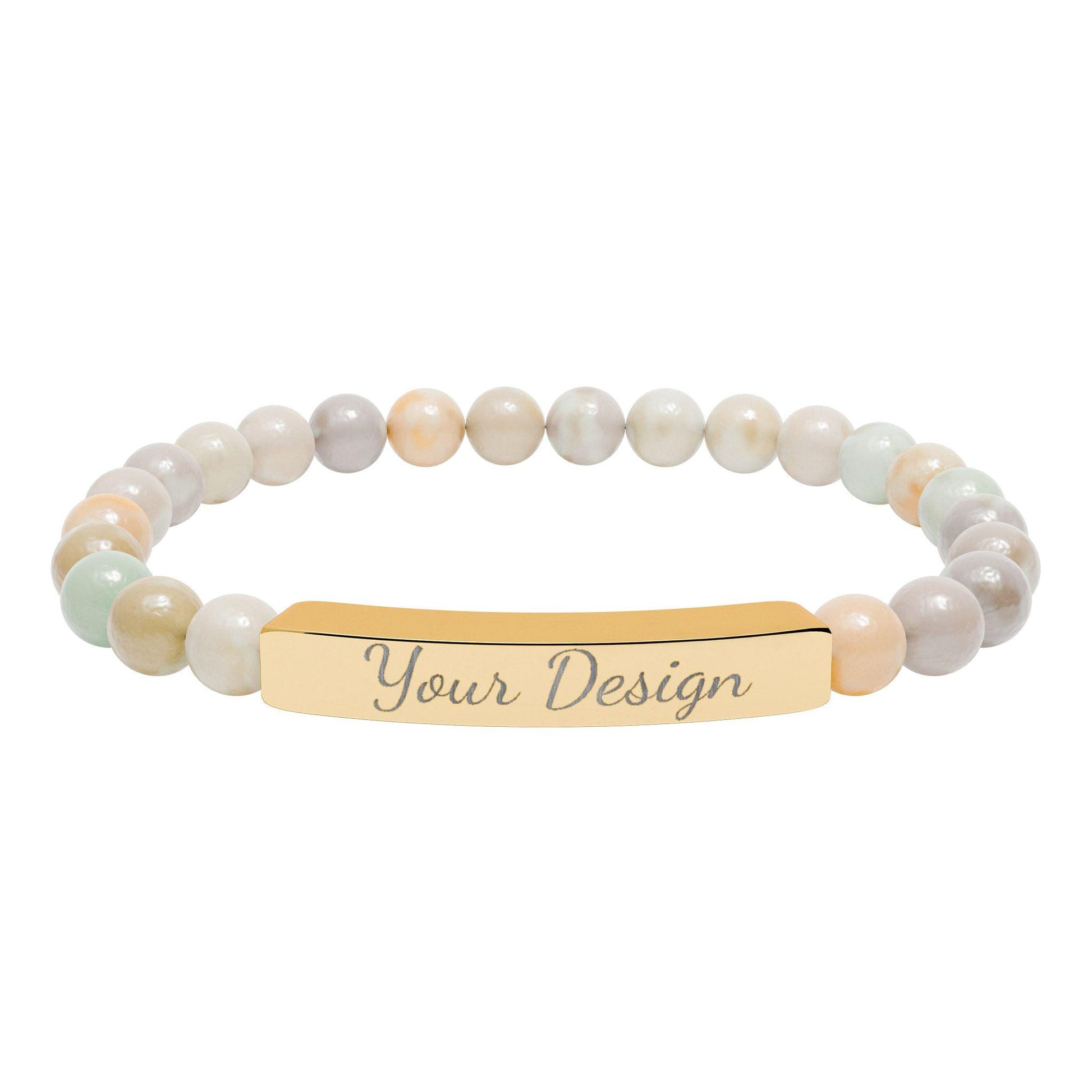 Engravable Natural Stone Bar Bracelet | Stretch Bead Bracelet
