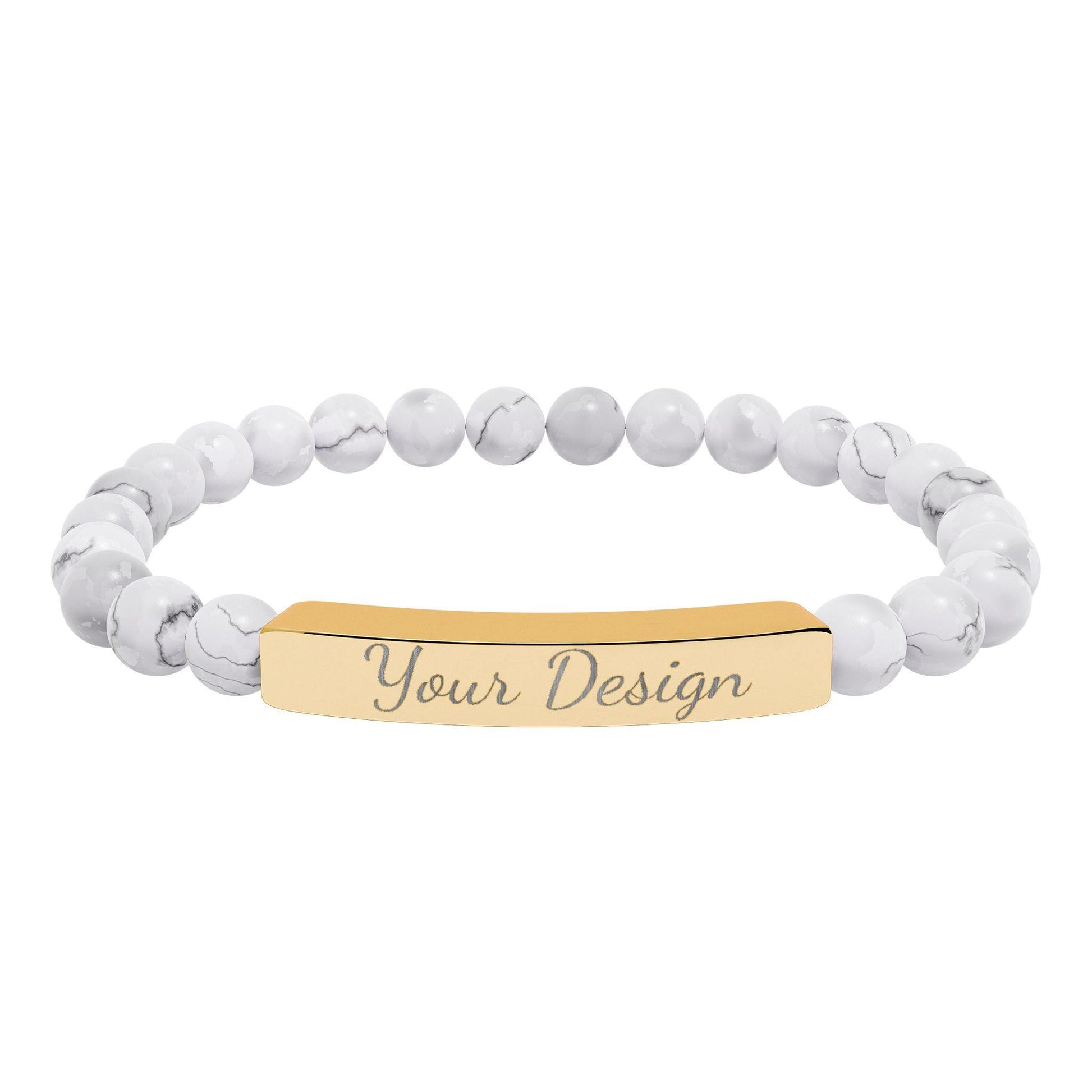 Engravable Natural Stone Bar Bracelet | Stretch Bead Bracelet