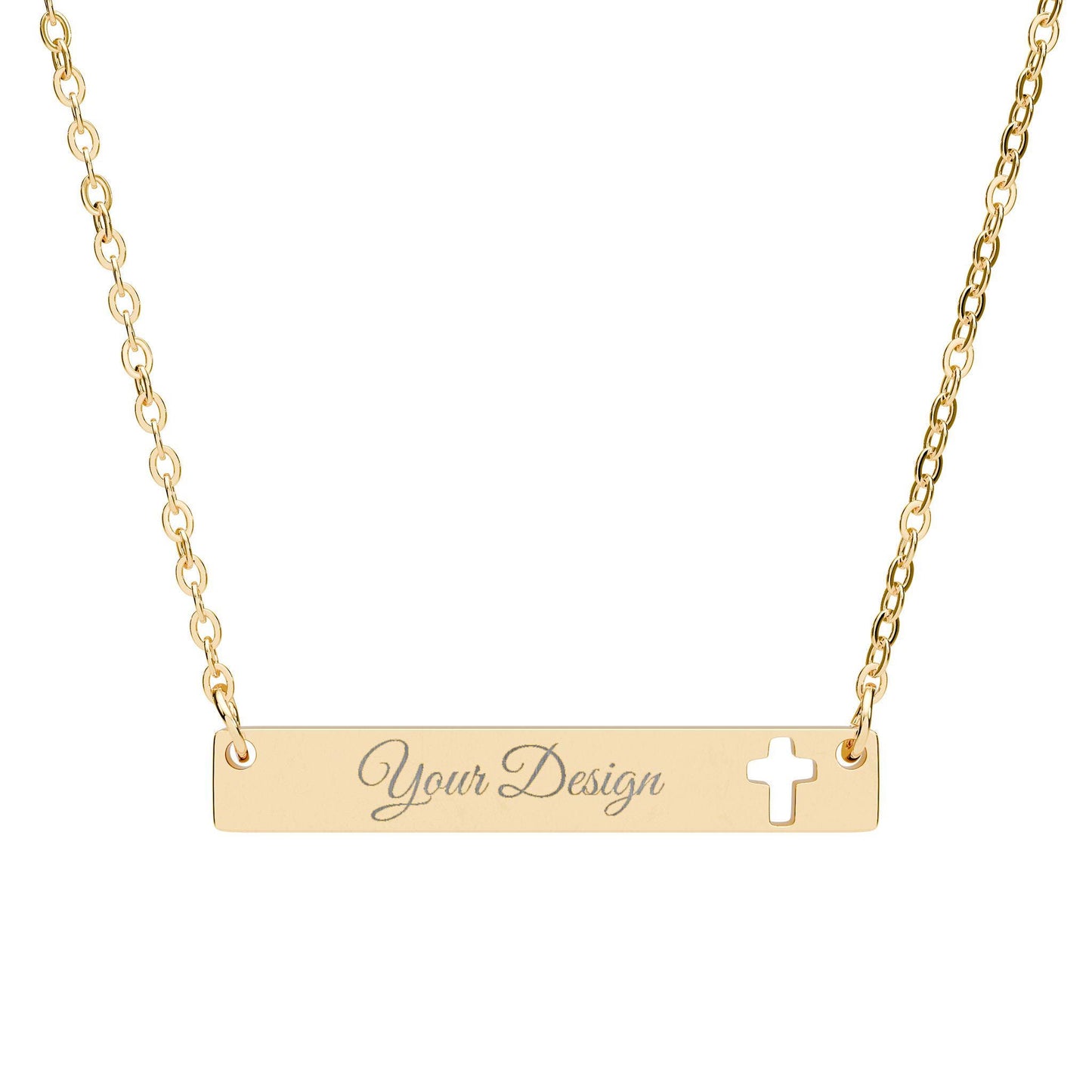 Engraved Bar Necklace Cutout Cross | Personalized Name Plate Necklace