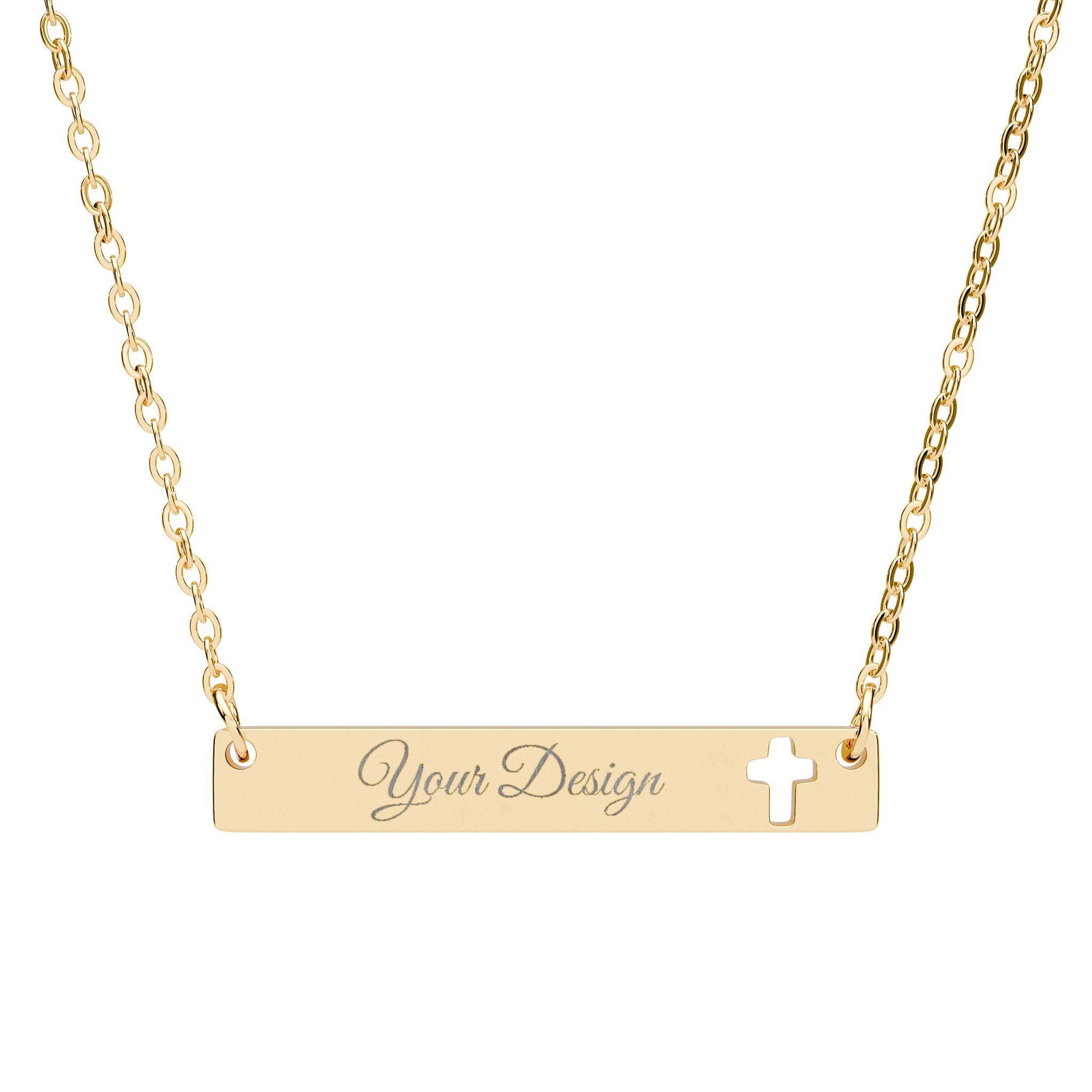 Engraved Bar Necklace Cutout Cross | Personalized Name Plate Necklace