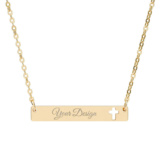 Engraved Bar Necklace Cutout Cross | Personalized Name Plate Necklace