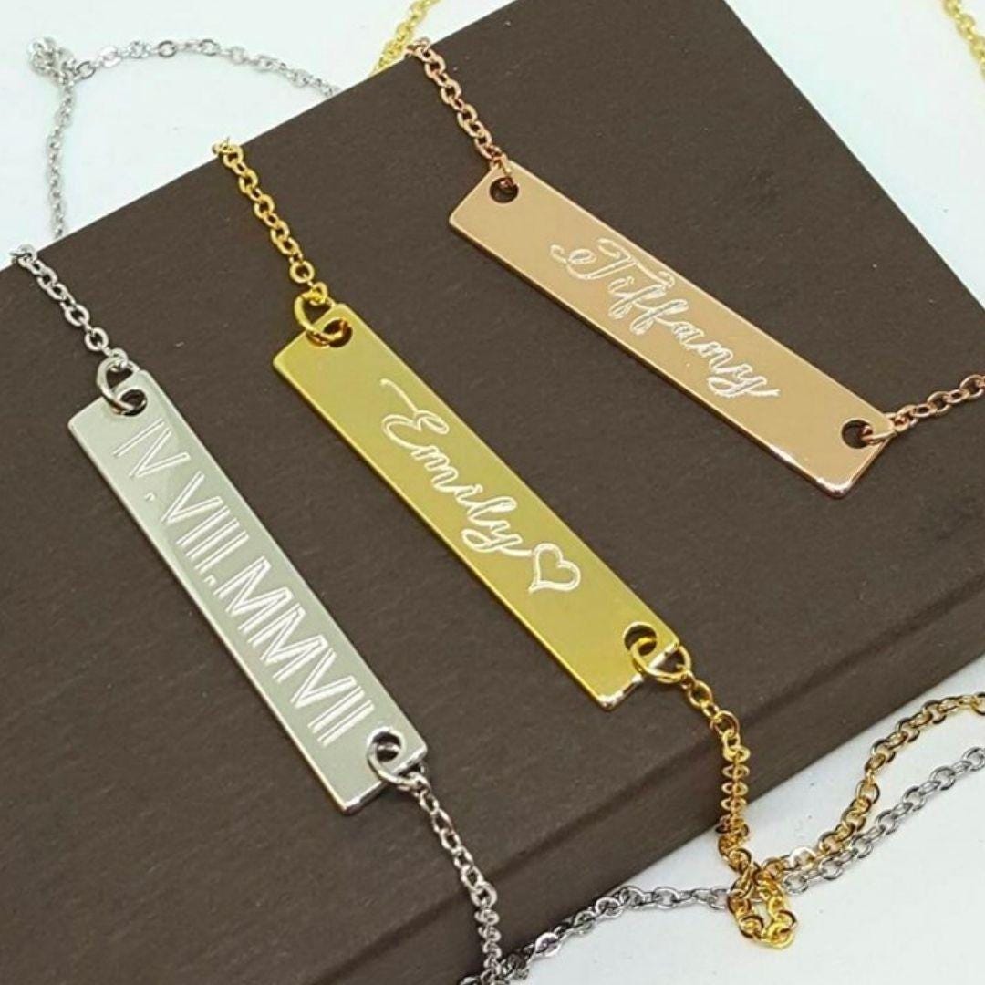 Engraved Bar Necklace Cutout Cross | Personalized Name Plate Necklace