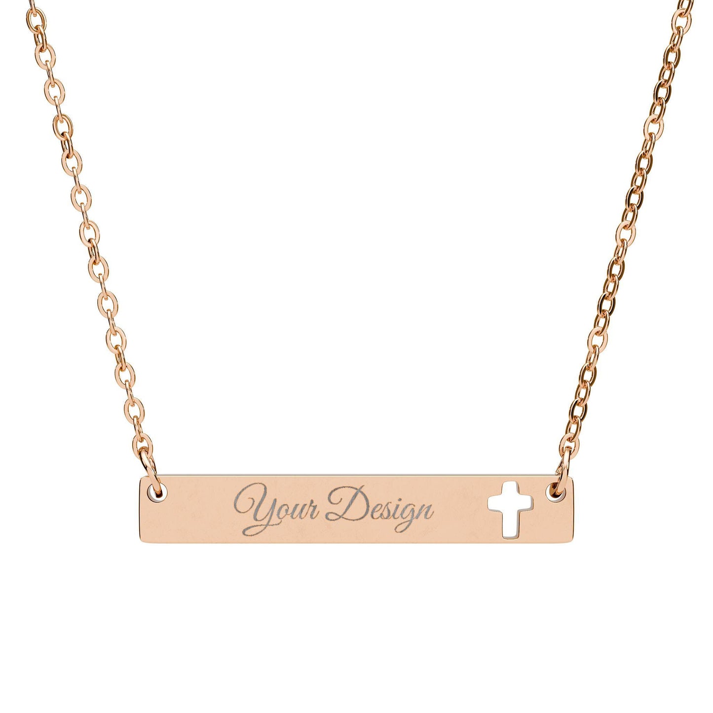Engraved Bar Necklace Cutout Cross | Personalized Name Plate Necklace