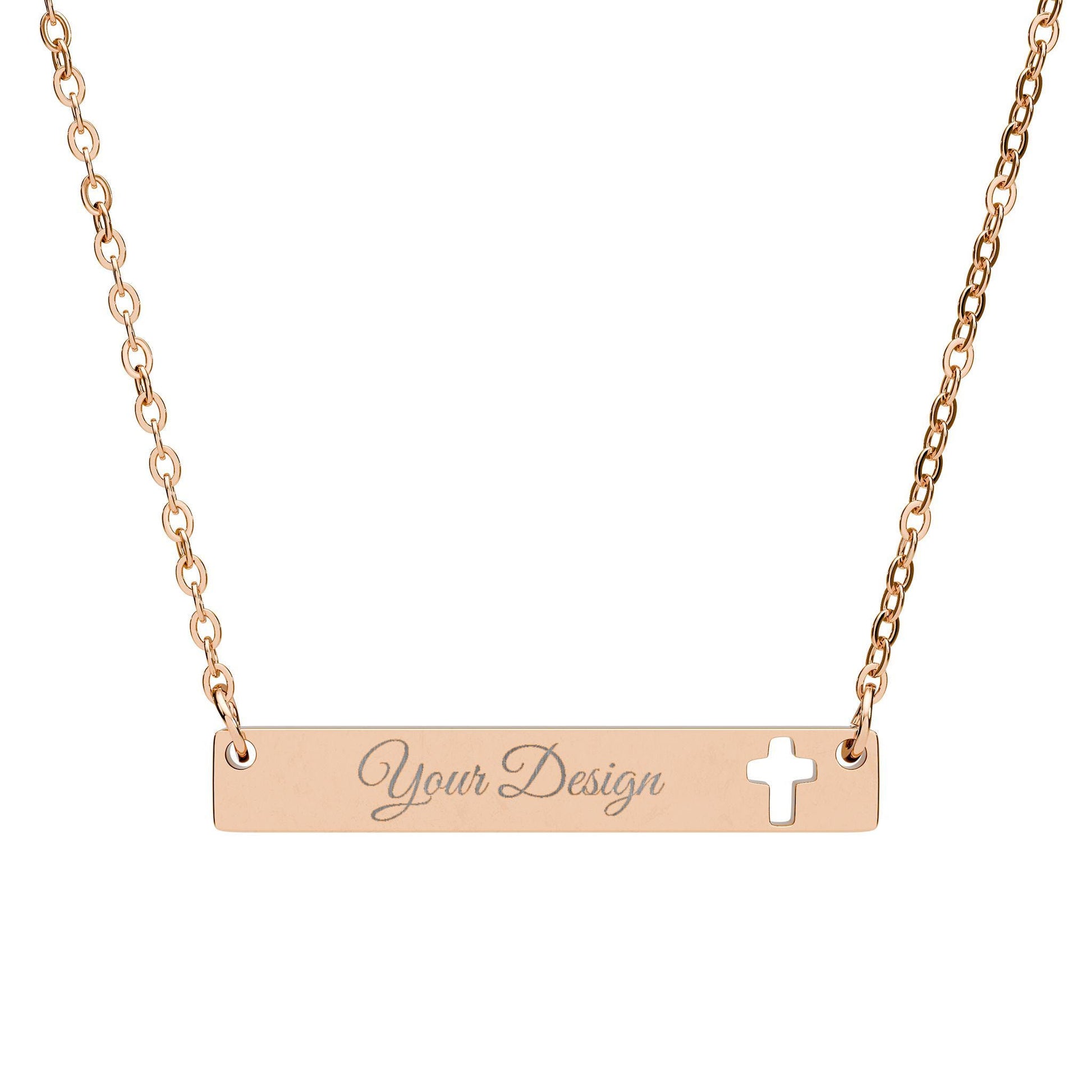 Engraved Bar Necklace Cutout Cross | Personalized Name Plate Necklace