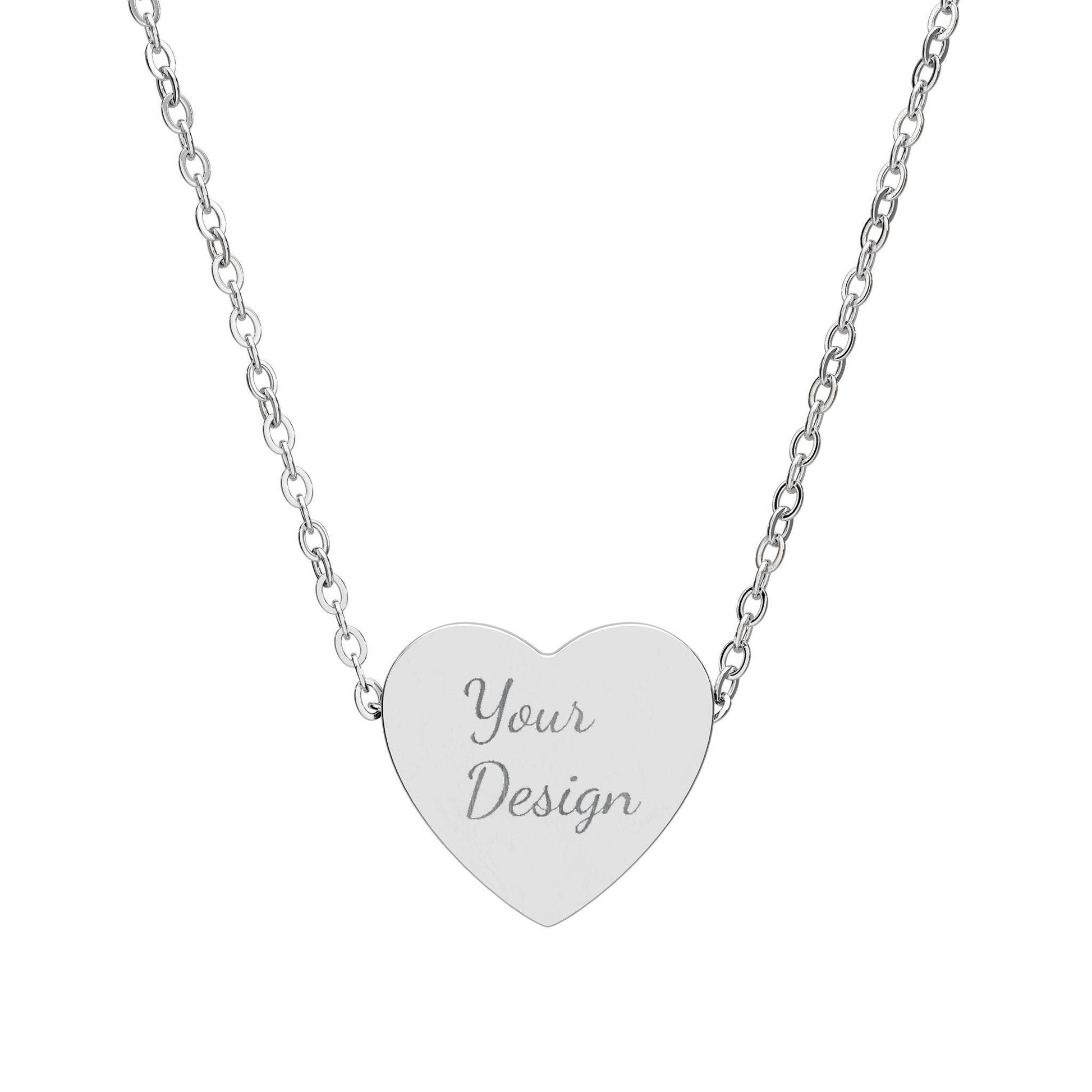 Engraved Heart Necklace, Personalized Heart Pendant Necklace