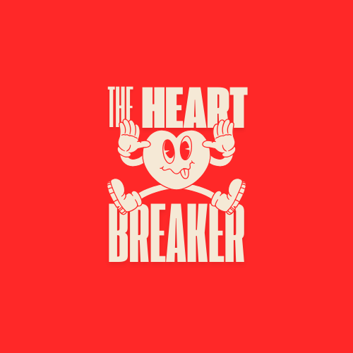 Heart-shaped character with text 'The Heart Breaker' on a red background
