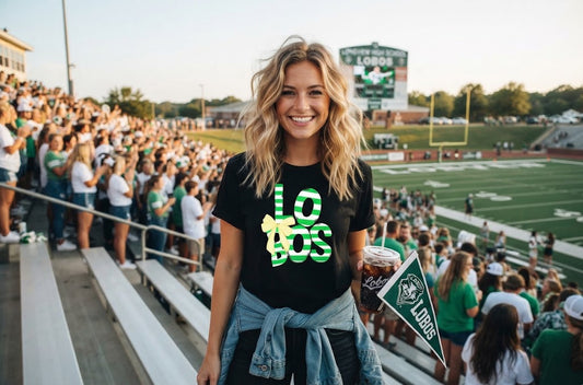 Longview Lobo Bows and Stripes High School Spirit Shirt