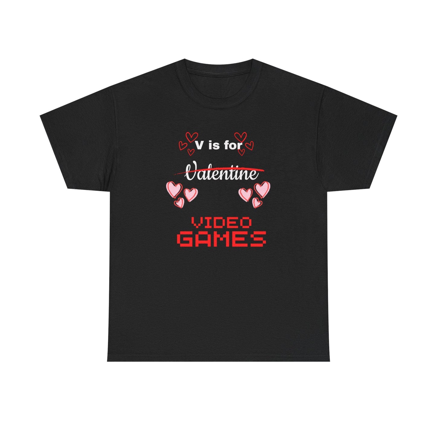 V is for Valentine Hearts Video Games T-Shirt | Gamer Valentine Tee
