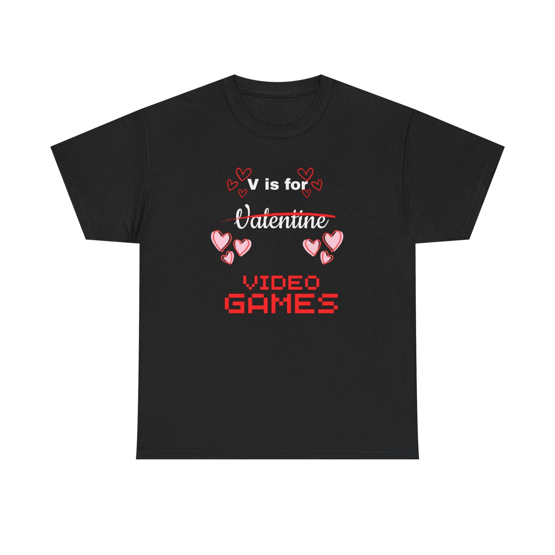 V is for Valentine Hearts Video Games T-Shirt | Gamer Valentine Tee