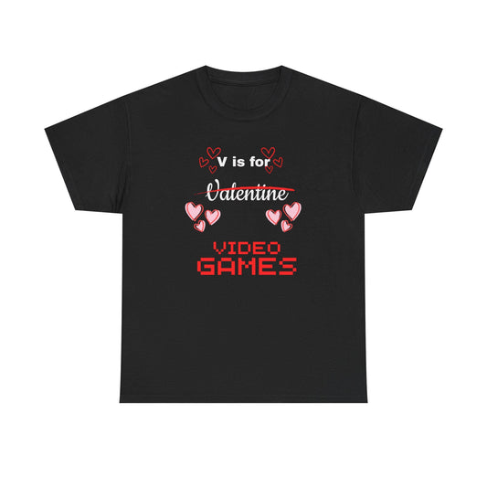 V is for Valentine Hearts Video Games T-Shirt | Gamer Valentine Tee