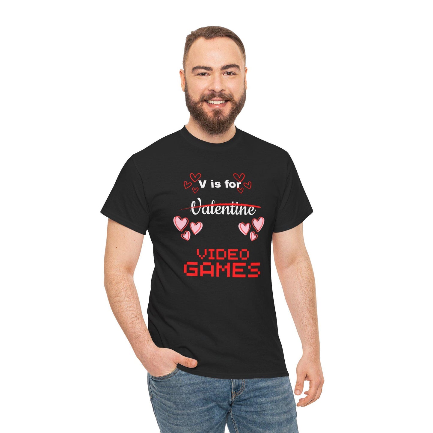 V is for Valentine Hearts Video Games T-Shirt | Gamer Valentine Tee