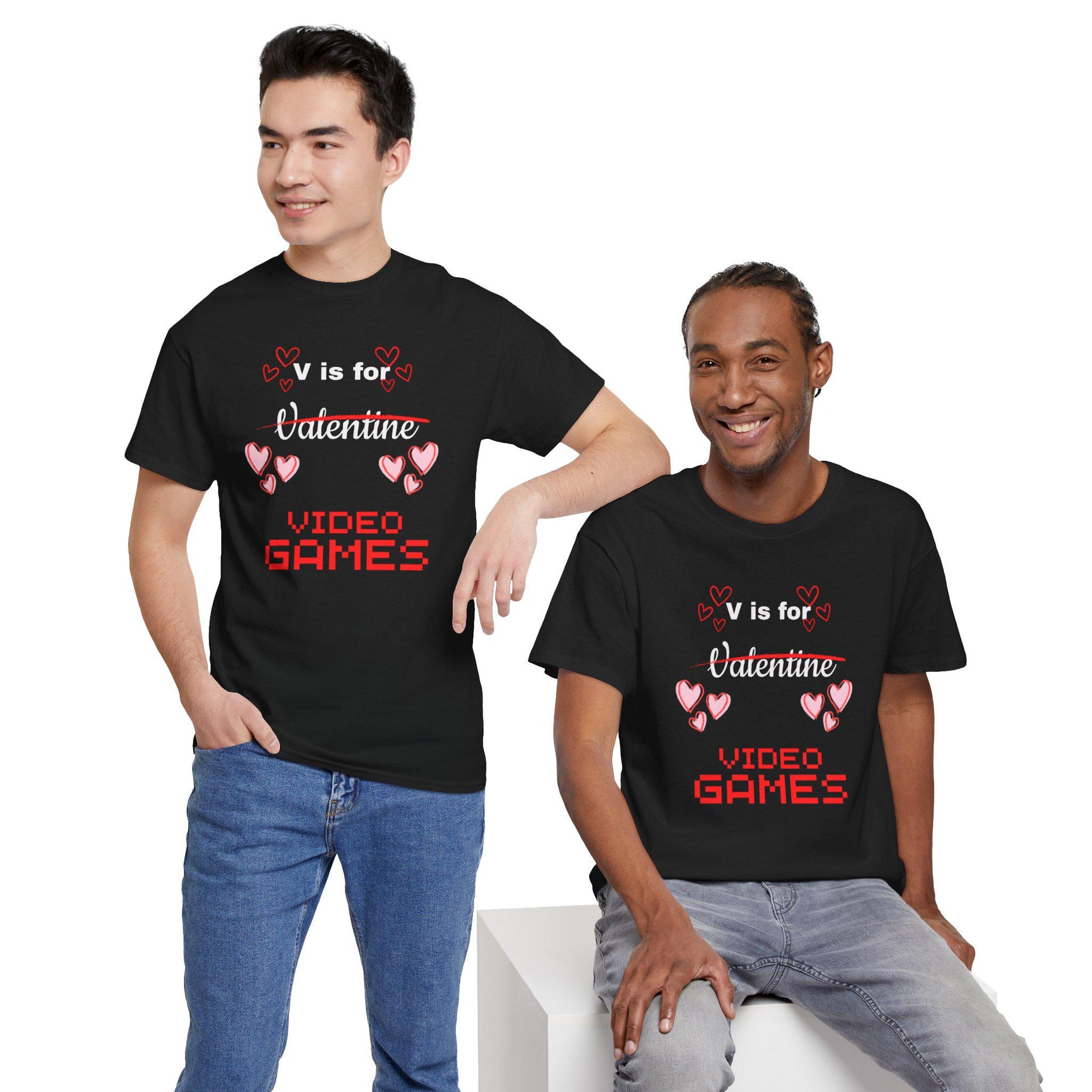 V is for Valentine Hearts Video Games T-Shirt | Gamer Valentine Tee
