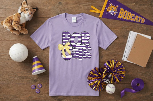 Hallsville Bobcat Bow and Stripes High School Spirit Shirt