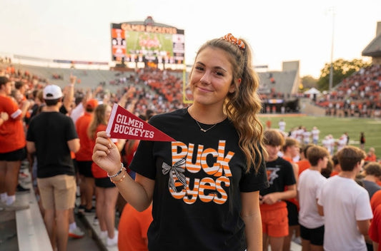 Gilmer Buckeyes bow and stripes high school spirit shirt