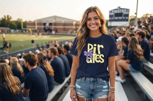 Pine Tree Pirates Bows and Stripes High School Spirit Shirt
